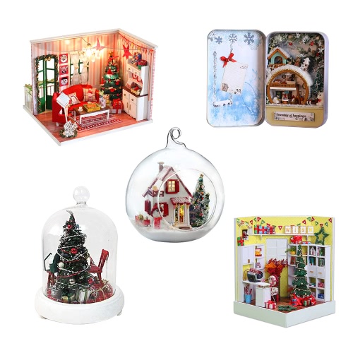 

DIY House Miniature Kit Dollhouse Creative Room with Furniture LED Dustproof Box for Christmas Romantic Kids Gift
