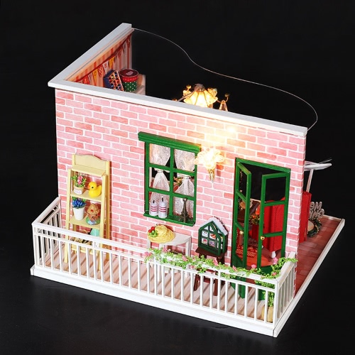

DIY House Miniature Kit Dollhouse Creative Room with Furniture LED Dustproof Cover for Christmas Romantic Kids Gift