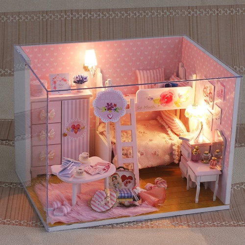 

DIY House Miniature Kit Dollhouse Творческий номер со светодиодной пылезащитной крышкой для романтического подарка для детей