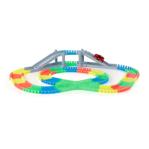 

YA ZHI QI 868-163 166PCS Twister Tracks Гибкая сборка Neon Glow в темноте с мостом Crossroad Track Race Car для детей
