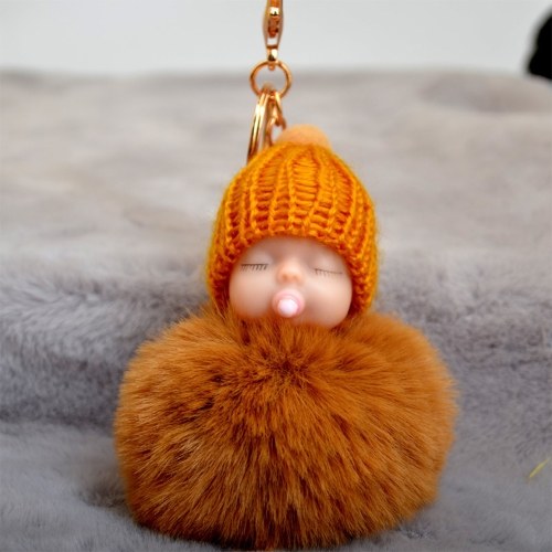 

Cute Nipple Knitted Hat Sleeping Baby Doll Fake Fur Fluffy Keychain
