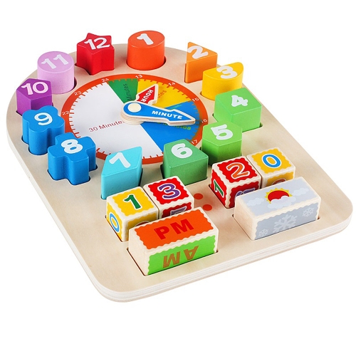 

Digital Geometry Clock Wooden 12 Number Clock Toy Time and Weather Learning Educational Toy