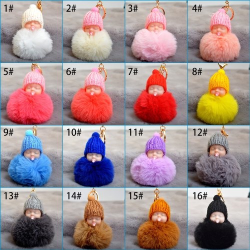 

Cute Nipple Knitted Hat Sleeping Baby Doll Fake Fur Fluffy Keychain