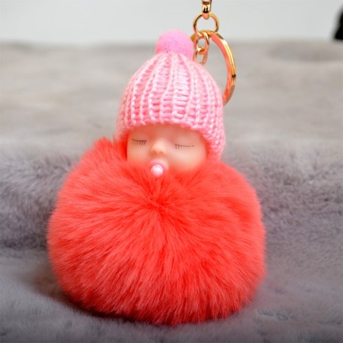 

Cute Nipple Knitted Hat Sleeping Baby Doll Fake Fur Fluffy Keychain