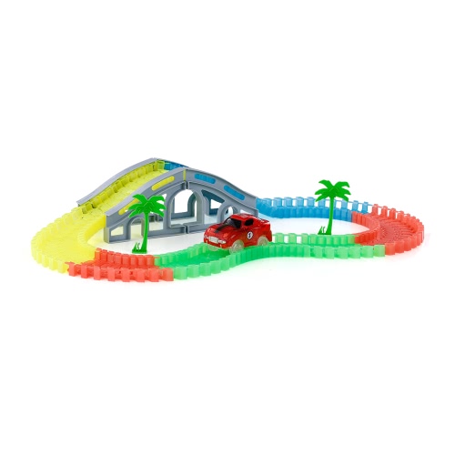 

103PCS 55mm Twisted Tracks Flexible Assembly Neon Glow in the Dark with Bridge Track Race Car for Kids