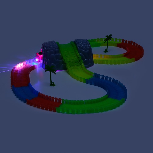 

FENG YUAN DA 170201-A 164PCS Twister Tracks Flexible Assembly Neon Glow in the Dark with Bridge Tunnel Track Race Car for Kids