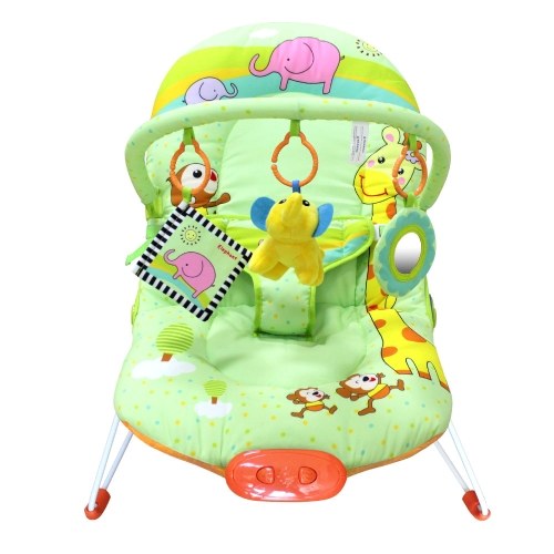 Ametoys Baby Infant Bouncer Seat Rocker Snoothing Vibration Rocking Chair Adjustable Backrest with Toy Bar Green Zoo Pattern 51 * 78 CM