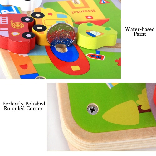 

Wooden Urban Rail Cartoon Building Blocks Toys Vehicle Track Cars Kids Early Educational Toys