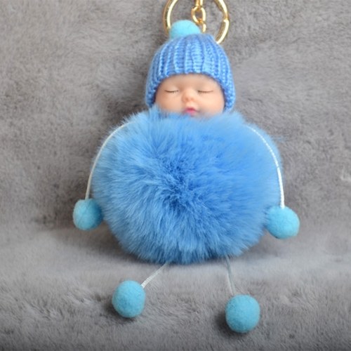 

Cute Little Sleeping Baby Foot Doll Fake Fur Fluffy Ball Keychain Автомобиль Брелок для женщин Ключевой держатель BagCharm Jewelry White