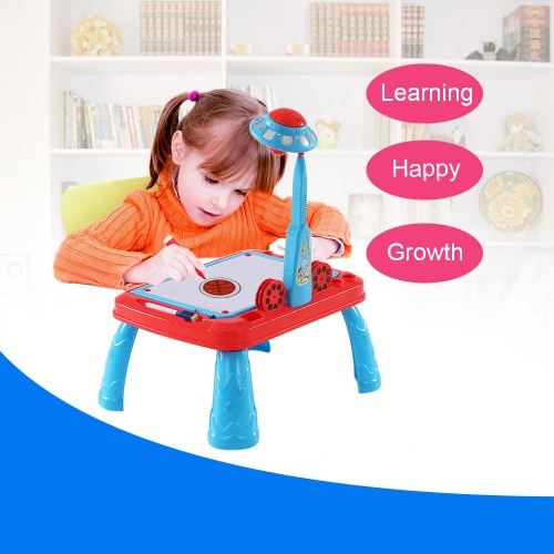 Cute Child Drawing Practice Study Table Kids Learning Desk with UFO Appearance Projector