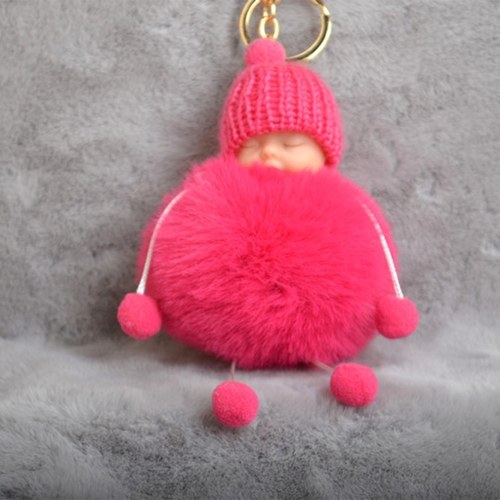 

Cute Little Sleeping Baby Foot Doll Fake Fur Fluffy Ball Keychain Car Keyring Women Key Holder BagCharm Jewelry Color White