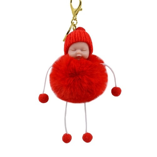 

Cute Little Sleeping Baby Foot Doll Fake Fur Fluffy Ball Keychain Автомобиль Брелок для женщин Ключевой держатель BagCharm Jewelry White