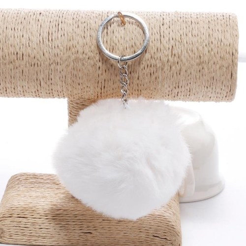

1 Pcs Simple Key Chain Faux Fur Ball 8cm Soft Keychain Pompom Car Bag Handbag Backpack KeyRing White