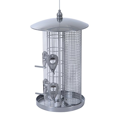 Pawhut Triple Chamber Squirrel Resistant Outdoor Bird Feeder - серебристый