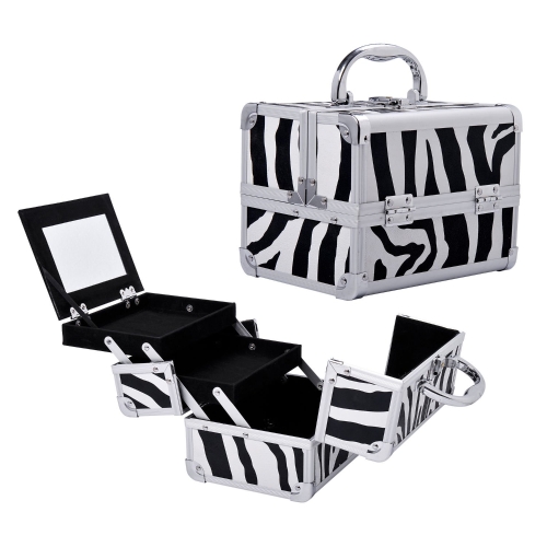 Estuche de maquillaje Mini-Mirrored profesional con bandeja extraíble - Zebra Print