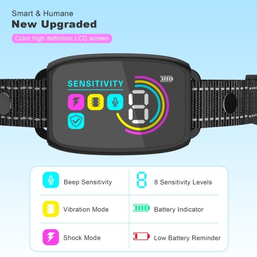 LCD Screen Bark Collar Smart Rechargeable Anti-Barking Collar with Adjustable Mode Dog Bark Collar for Small Medium Large Dogs 
