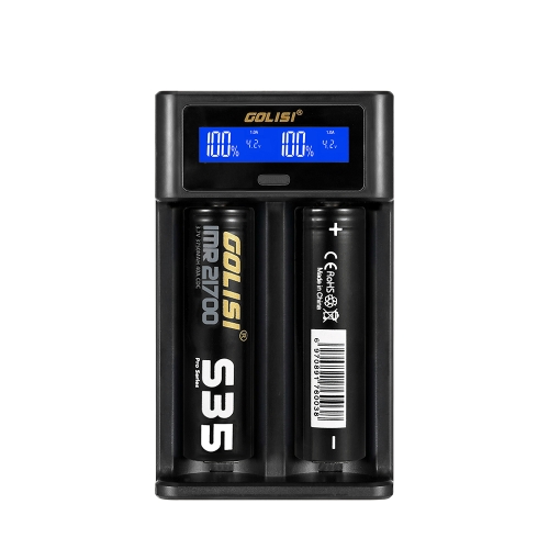 GOLISI Smart Charger Digital LCD Diisplay 2A Быстрая зарядка Двойные батарейные отсеки Аккумуляторная батарея для литиево-ионных батарей 3.6V / 3.7V (18650 26650 18500 18350) и Ni-mh / Ni-cd батареи (AAAA AAA AA C)