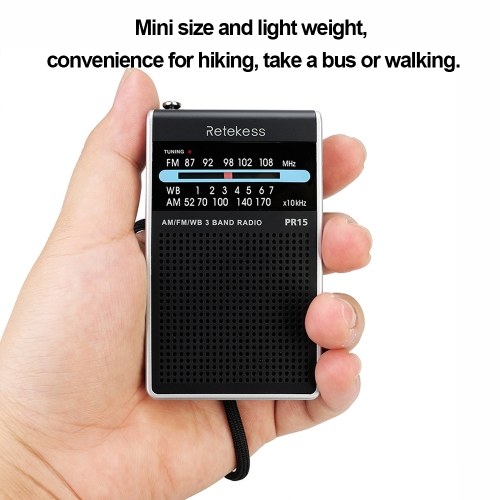 

Retekess PR15 Mini Pocket Radio FM/AM/WB Tuning Radio Receiver NOAA Weather Warning for Outdoors Activities