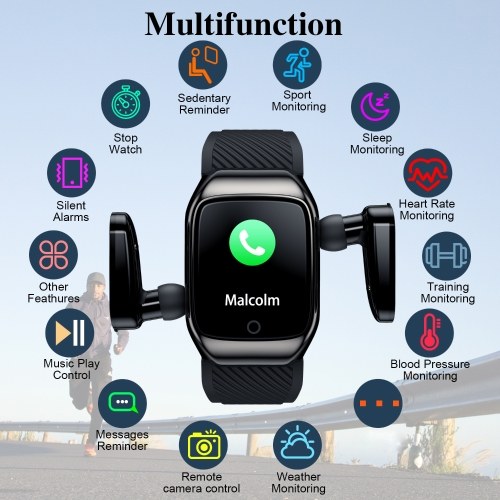 2-In-1 Smart Watch TWS Earbuds Fitness Tracker Bluetooth 5.0 Headphones