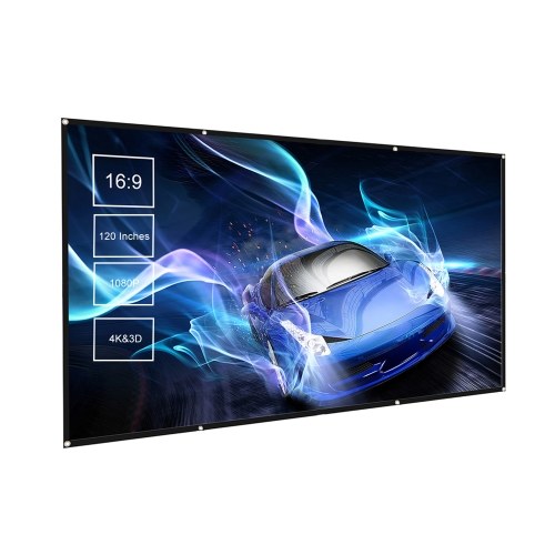 

120-inch Portable HD Projector Screen 16:9 Projection Screen Foldable Durable White Wall Screen with Carrying Bag Rope for Outdoor Home Theater