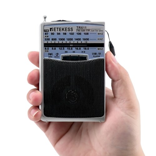 Retekess TR611 Portable FM AM SW 3Band Radio with Earphone Jack USB TF Player Support MP3 Format