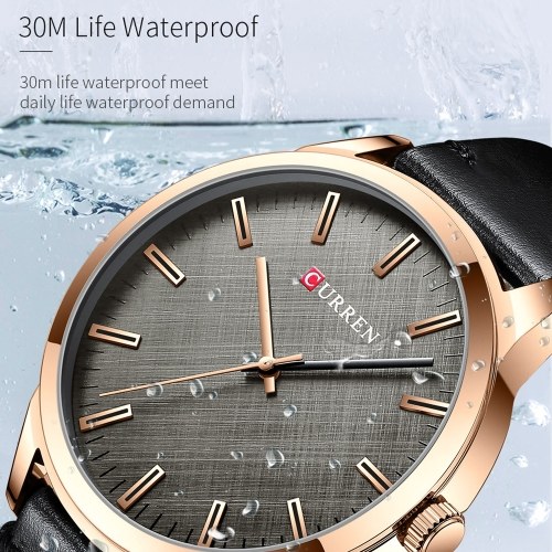 

CURREN Men's Quartz Watch Leather Strap Fashion Business Wristwatch 3ATM Dress Watches