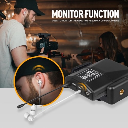 

UHF Wireless Collar Clip Microphone with Audio Monitor Function for Smartphones Cameras Outdoor Interview Live Broadcast Tie-clip Microphone
