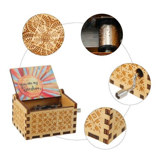 

Vintage Wooden Music Box Hand Crank Music Case Carved Engraving Children Toy Christmas Festival Presents Birthday Gifts for Kids Adult
