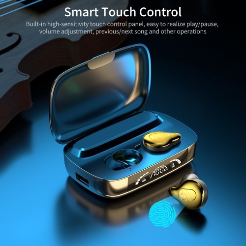 

Wireless BT5.0 Headphones In-ear Sports Earbuds with HiFi Sound Quality LED Display Screen High Sensitive Touch Control Gold