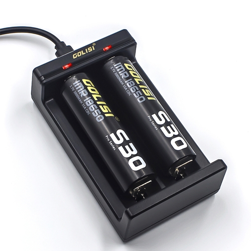 GOLISI Chargeur de batterie intelligent universel avec voyant lumineux LED Chargeur de batterie rechargeable Doubles emplacements de batterie pour batteries lithium-ion 3.6V / 3.7V 18650/26650/21700/20700/18500/18490/18350