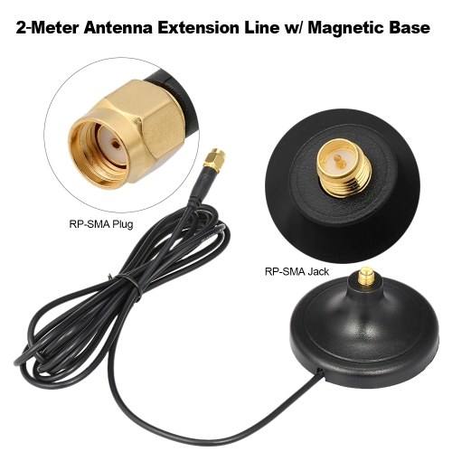 

2 Meter Extension Line w/ Magnetic Base Antenna Sucker Stand RP-SMA Plug Connector for 2.4GHz WiFi 2G 3G 4G Antenna
