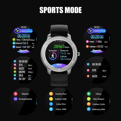 RC02 Orologio intelligente 1.3in Schermo a colori Quadrante circolare Sport Fitness Tracker IP68 Orologio impermeabile per il monitoraggio della frequenza cardiaca