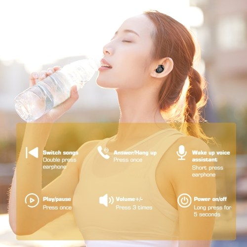 

True Wireless Bluetooth V5.0 Earphones Music Headphones with Mic LED Display TWS Earbuds Sports Touch Control Headset