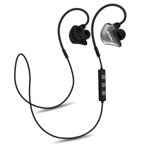 Arealer Q6 Wireless Stereo BT Headphone In-ear Sport BT 4.1 Music Headset Hands-free w/ Mic Black+Grey for iPhone 6S 6 iPad iPod LG Samsung S7 Note 5 Smart Phones Other BT-enabled Devices