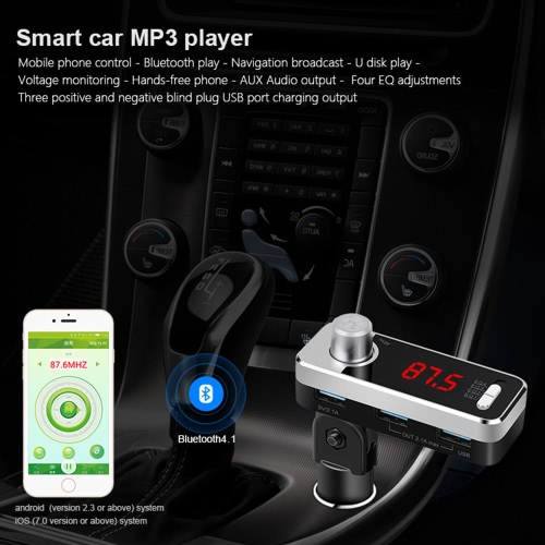 

Car Use Wireless Stereo BT 4.1 Hands-free Car Kit w/ Mic Talking & Music Streaming Dongle Receiver w/ 2.1A Three USB Car Charger Support Audio Output