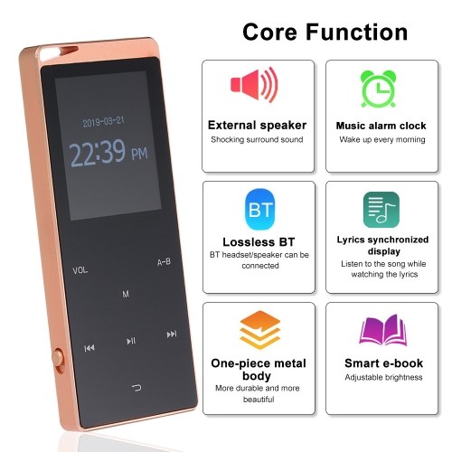 

16GB MP3 Player Portable Ultra-thin Digital Music Player TF Card Slot Touch Button FM Radio Support BT Function with 3.5mm Headphones Luxury Metal Shell Rechargeable Battery