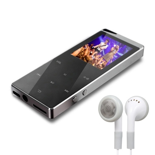 16GB MP3 Player Portable Ultra-thin Digital Music Player TF Card Slot Touch Button FM Radio Support BT Function with 3.5mm Headphones Luxury Metal Shell Rechargeable Battery