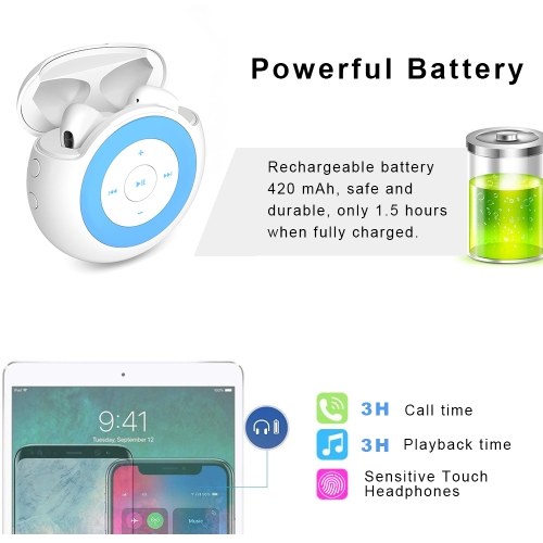 

IDISKK True Wireless Earbuds 32GB MP3 Player 3-In-1 Bluetooth 5.0 TWS Headphones with Charging Box Noise Cancelling In-ear Music Headset Compatible with Phones & Tablets