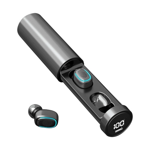 Bluetooth 5.0 Mini TWS Earbuds Fones de ouvido sem fio verdadeiros Controle de toque Fone de ouvido esporte Fones de ouvido intra-auriculares com microfone Caixa de carregamento Bateria Display digital