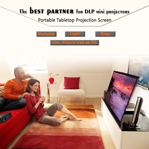 

50-inch Projector Screen 4:3 Tabletop Projection Screen Manual Pull Up Folding Projecting Screen Home Theater for DLP Projector Handheld Projector