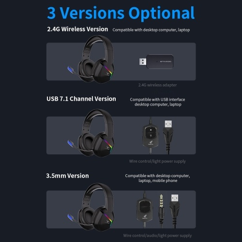 

SOMIC GS401 Head-mounted Headset 2.4G Wireless Gaming Headset with RGB Light Effect 50mm Moving Coil Unit Adjustable Microphone