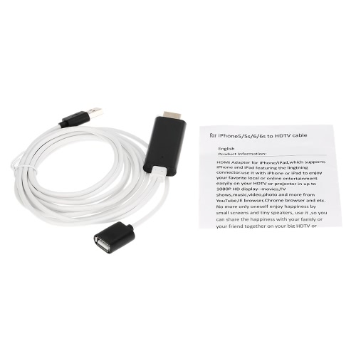 

Anycast Wire i7 1080P HD Adaptor for iPhone5 / 5S / 6S / 6 Plus / SE for Ipad 4 Air Mini IOS to HDTV Cable