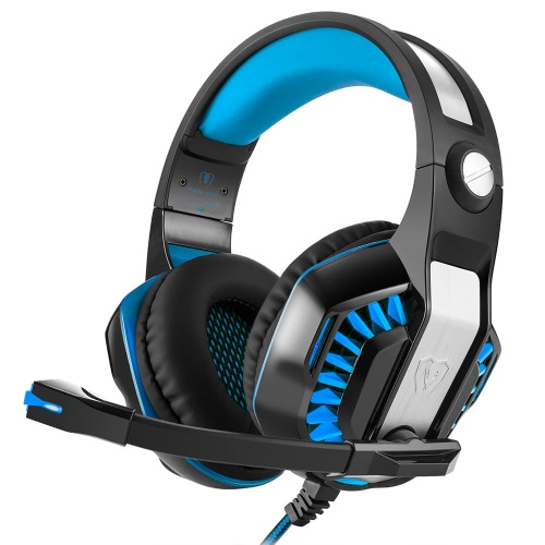 Beexcellent GM-2 Pro Over Ear Hoofdtelefoon Gloeiende Gaming Headset Surround Stereo Muziek Oortelefoon met Microfoon voor PC Gaming Online Chatting Blauw en Zwart