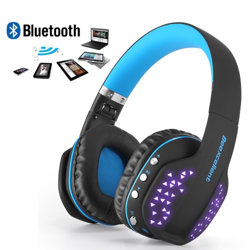 

Beexcellent Q2 Wireless BT Headphone Earphone Over ear Gaming Headset LED Light Stereo Music Hands-free Black with Blue