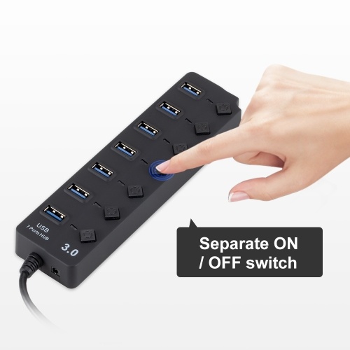

USB 3.0 HUB Splitter 7 Ports with On/Off Switches High Speed 5Gbps Micro Multiple USB Port Expander for PC Computer