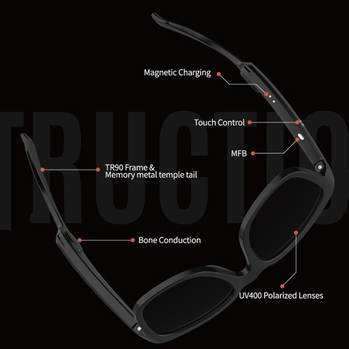 

Gonbes G3 Bone Conduction Headphones Glasses Smart Sunglasses Wireless Bluetooth 5.0 Earphone Music Sunglasses Sports Headset Touch Control with Mic Storage Box