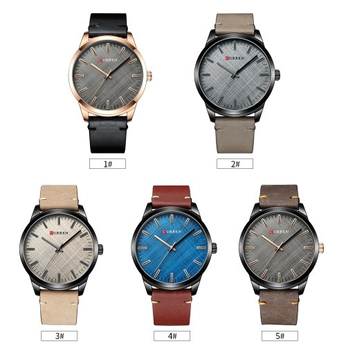 

CURREN Men's Quartz Watch Leather Strap Fashion Business Wristwatch 3ATM Dress Watches