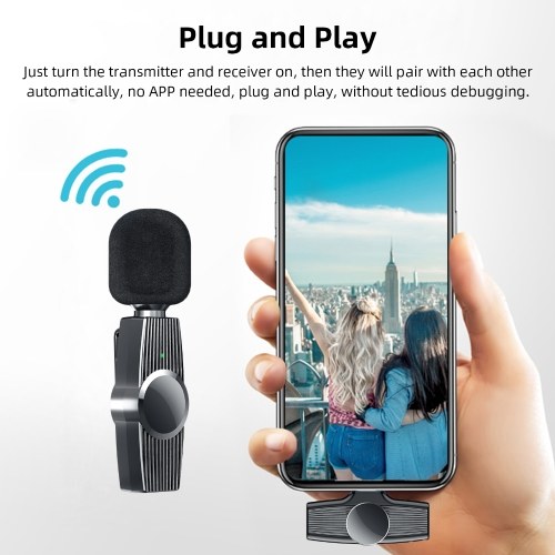 

2.4GHz Wireless Microphone Clip-on Lavalier Microphone Transmitter Receiver for Live Vlog Video Recoding Interview