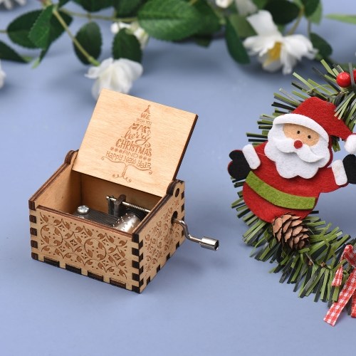 

Vintage Wooden Music Box Hand Crank Music Case Christmas Festival Presents Carved Engraving Children Toy for Kids Adult