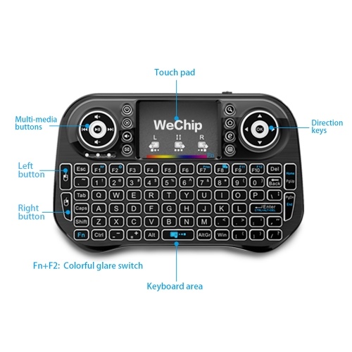 

Wechip i10 2.4GHz Wireless Keyboard 7 Colors Backlit Mini Keyboard with Touchpad Mouse Handheld Remote Control for Android TV BOX Smart TV PC Notebook